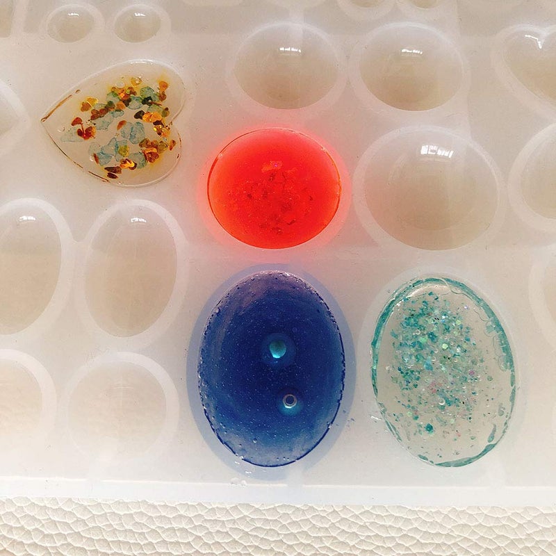 ScivoKaval Cabochon Gem Jewelry Silicone Mold Oval Teardrop Square Heart Round Shapes for Polymer Clay Crafting Resin Epoxy Pendant Earrings Making Casting DIY Craft Mold 29 Design 58 Cavity Large - Image 4
